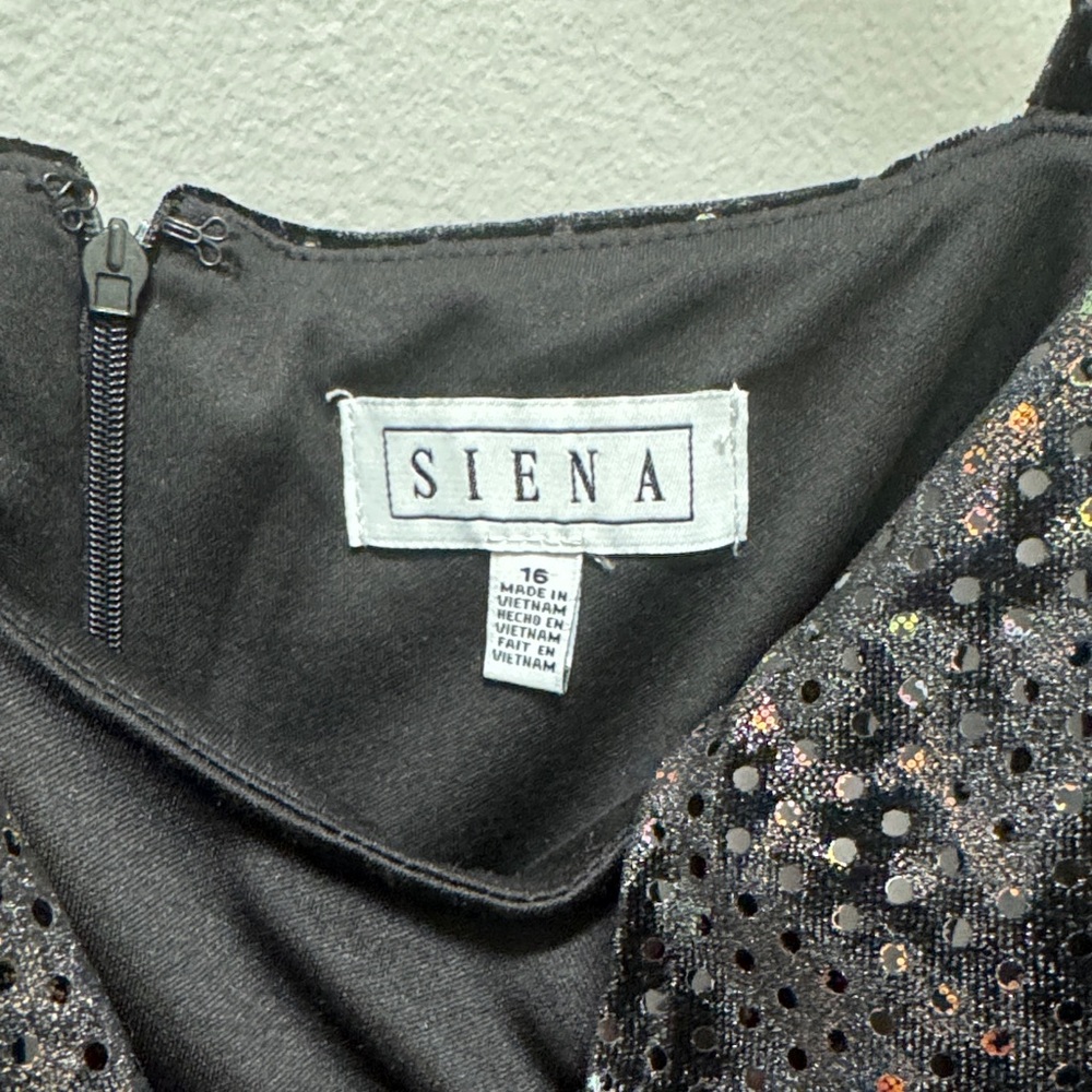 Black Sequin Mini Dress with Gold Chain Straps by Siena Size 16 - Picture 2 of 11